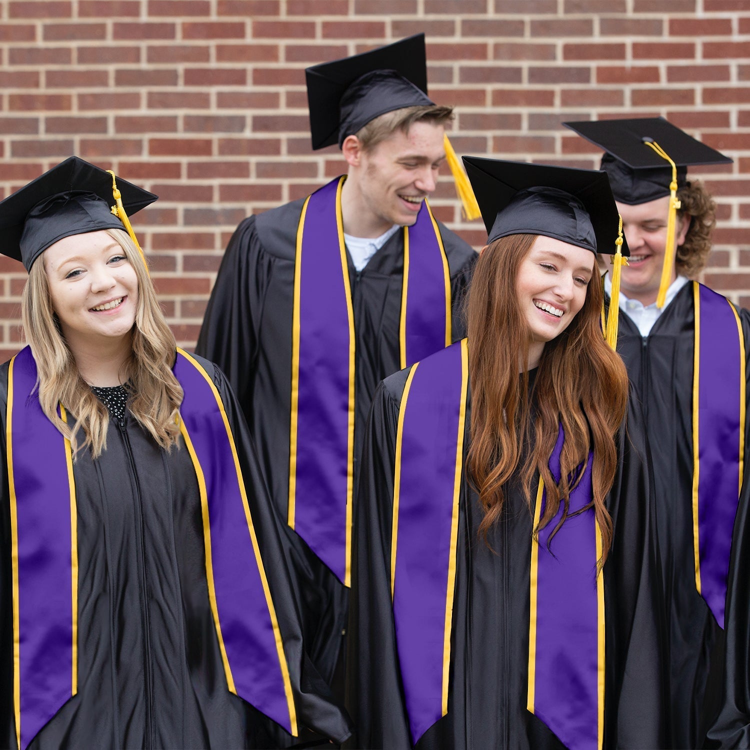 Purple/Gold Plain Graduation Stole With Trim Color & Angled End - Endea Graduation