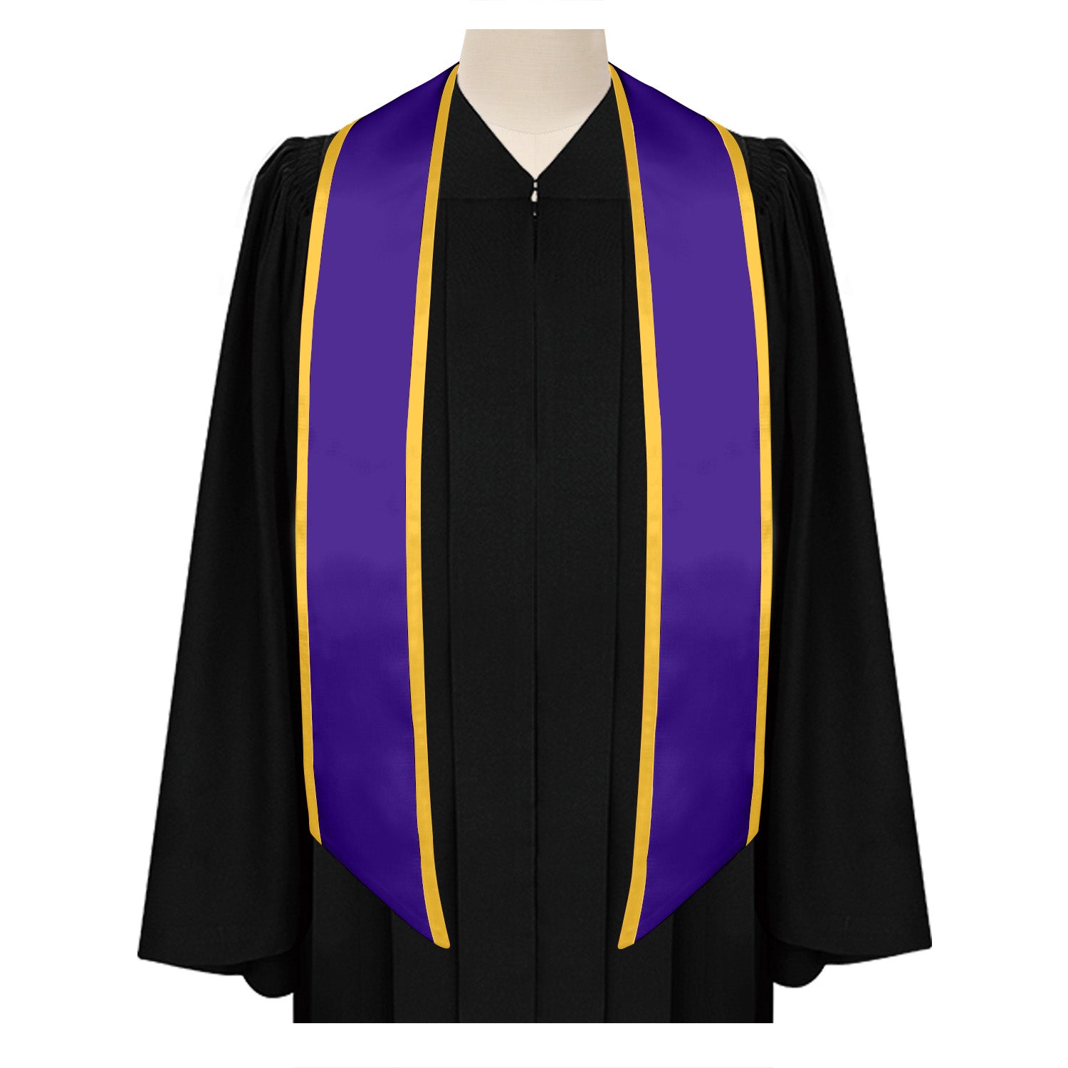 Purple/Gold Plain Graduation Stole With Trim Color & Angled End - Endea Graduation