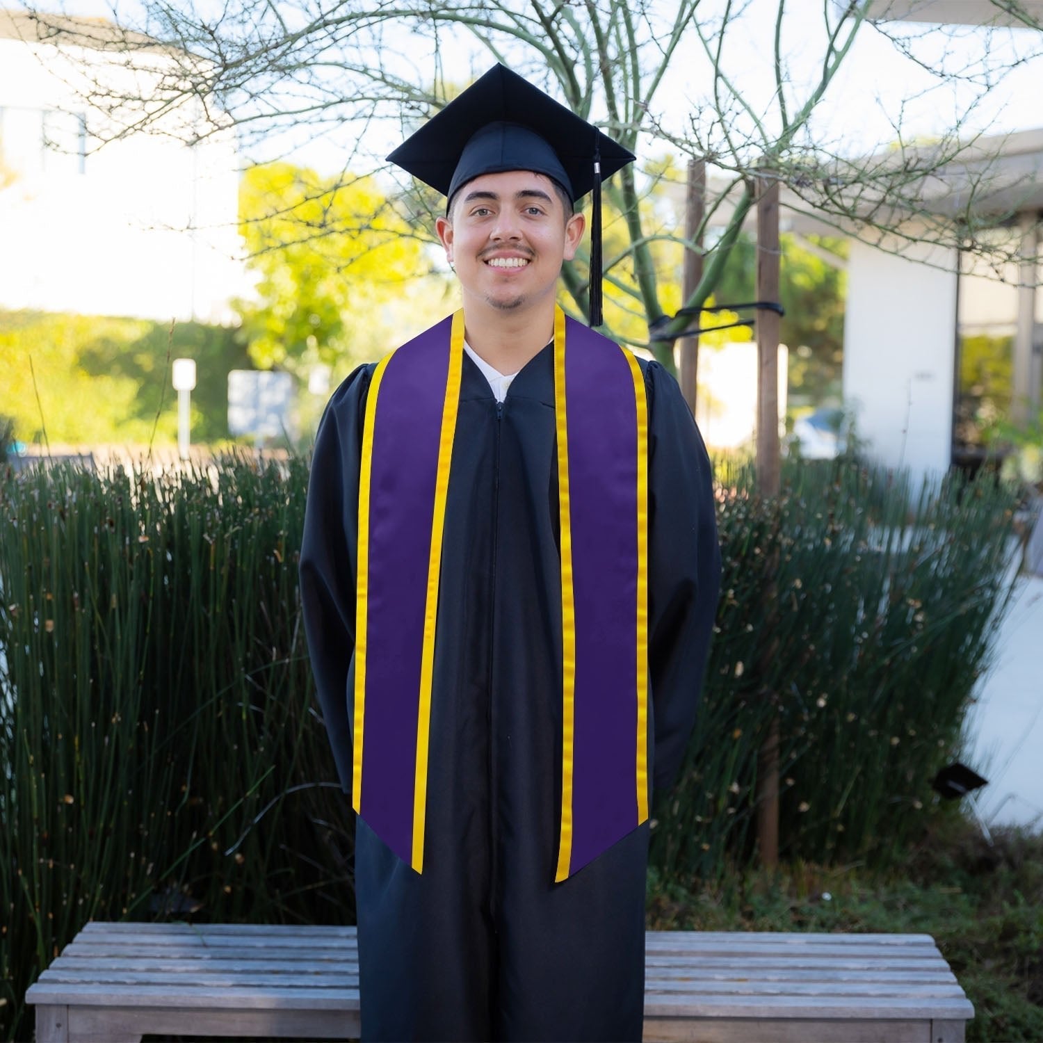 Purple/Gold Plain Graduation Stole With Trim Color & Angled End - Endea Graduation