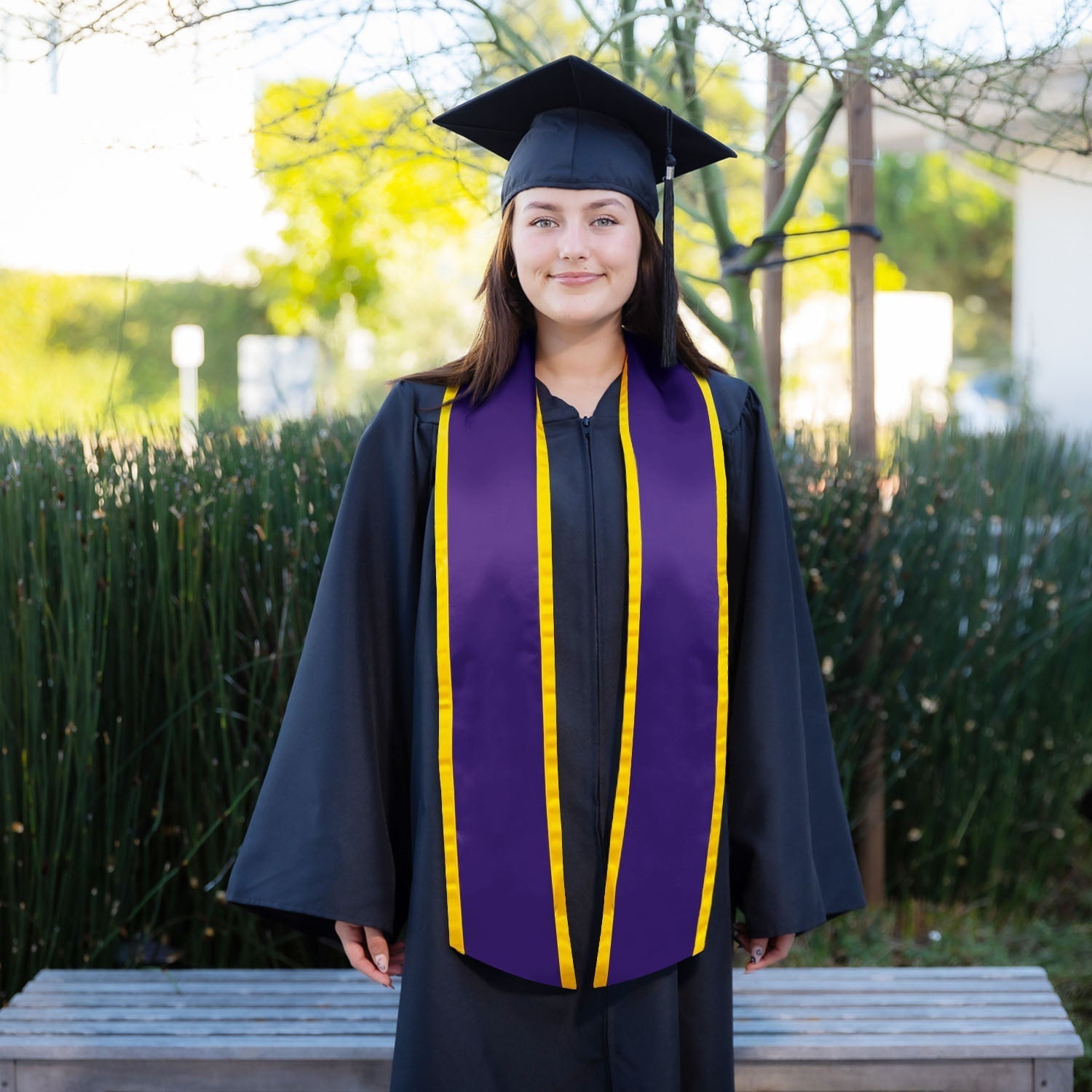 Purple/Gold Plain Graduation Stole With Trim Color & Angled End - Endea Graduation