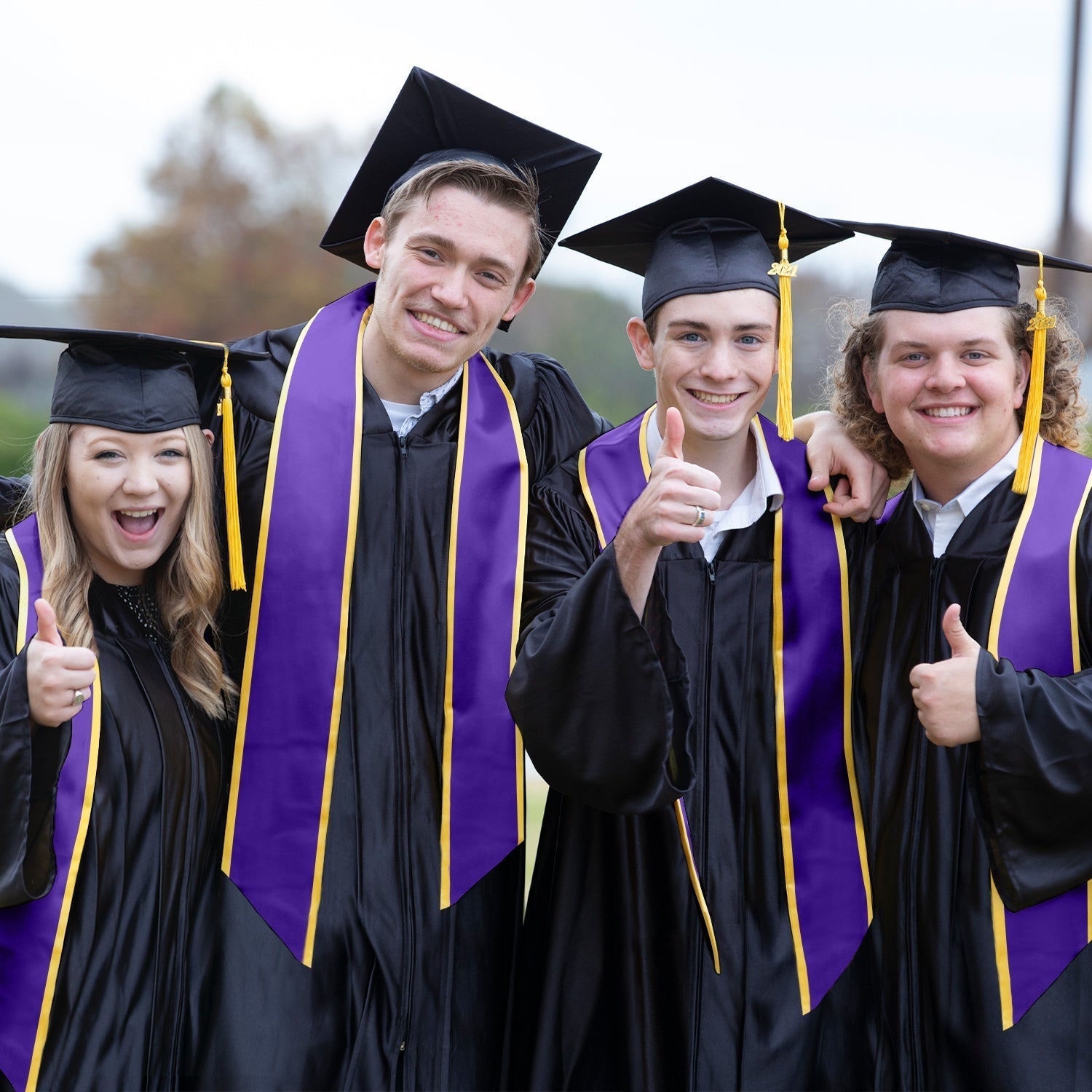 Purple/Gold Plain Graduation Stole With Trim Color & Angled End - Endea Graduation