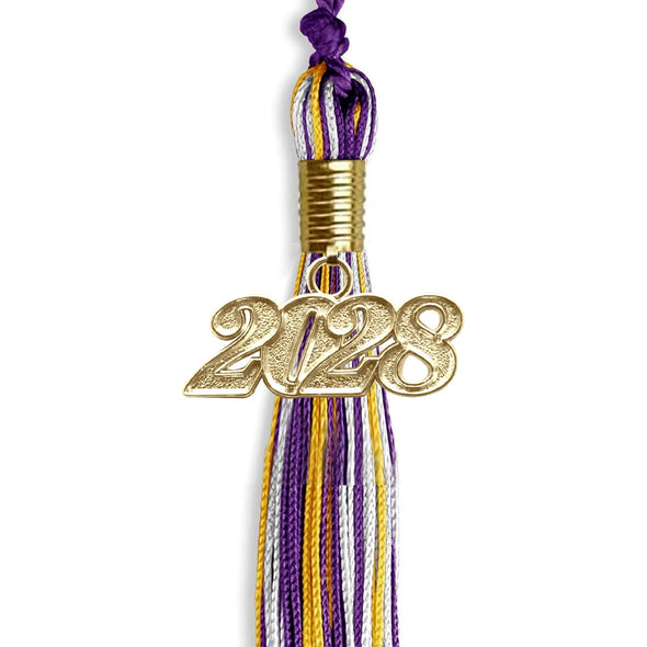 Purple/Gold/White Mixed Color Graduation Tassel With Gold Date Drop - Endea Graduation