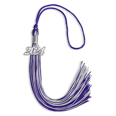 Purple/Silver Mixed Color Graduation Tassel With Stacked Silver Date Drop - Endea Graduation