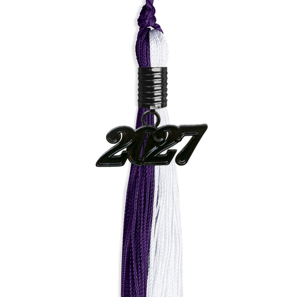 Purple/White Graduation Tassel With Black Date Drop - Endea Graduation