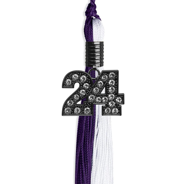 Purple/White Graduation Tassel With Black Date Drop - Endea Graduation