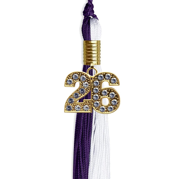 Purple/White Graduation Tassel With Gold Date Drop - Endea Graduation