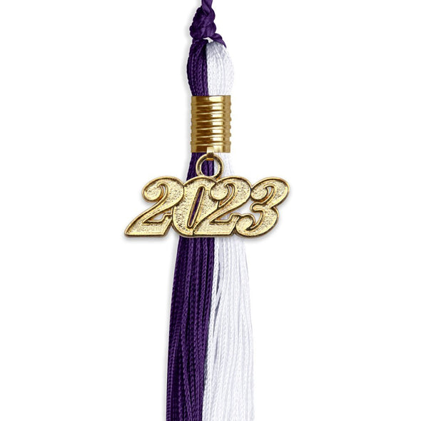 Purple/White Graduation Tassel With Gold Date Drop - Endea Graduation