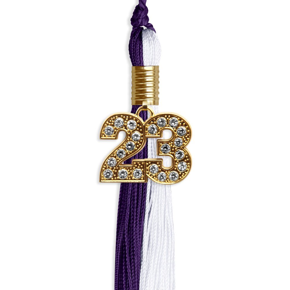 Purple/White Graduation Tassel With Gold Date Drop - Endea Graduation