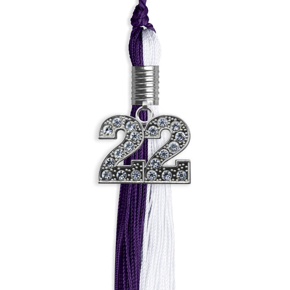 Purple/White Graduation Tassel With Silver Date Drop - Endea Graduation