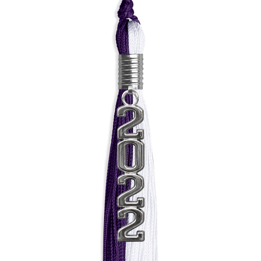 Purple/White Graduation Tassel With Silver Stacked Date Drop - Endea Graduation