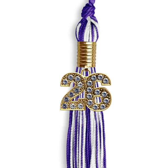 Purple/White Mixed Color Graduation Tassel With Gold Date Drop - Endea Graduation
