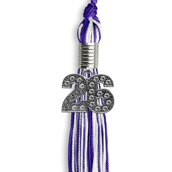 Purple/White Mixed Color Graduation Tassel With Silver Date Drop - Endea Graduation