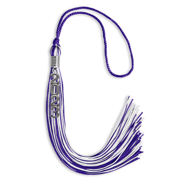 Purple/White Mixed Color Graduation Tassel With Stacked Silver Date Drop - Endea Graduation