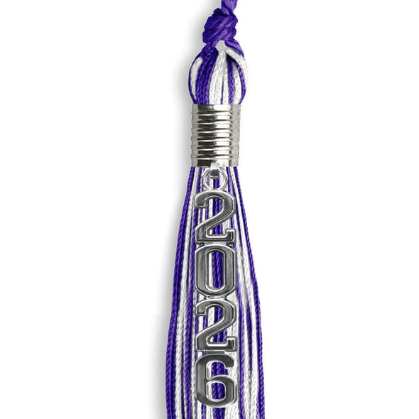 Purple/White Mixed Color Graduation Tassel With Stacked Silver Date Drop - Endea Graduation