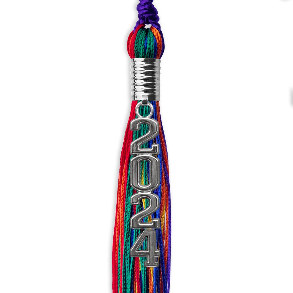 Rainbow Graduation Tassel With Silver Stacked Date Drop - Endea Graduation