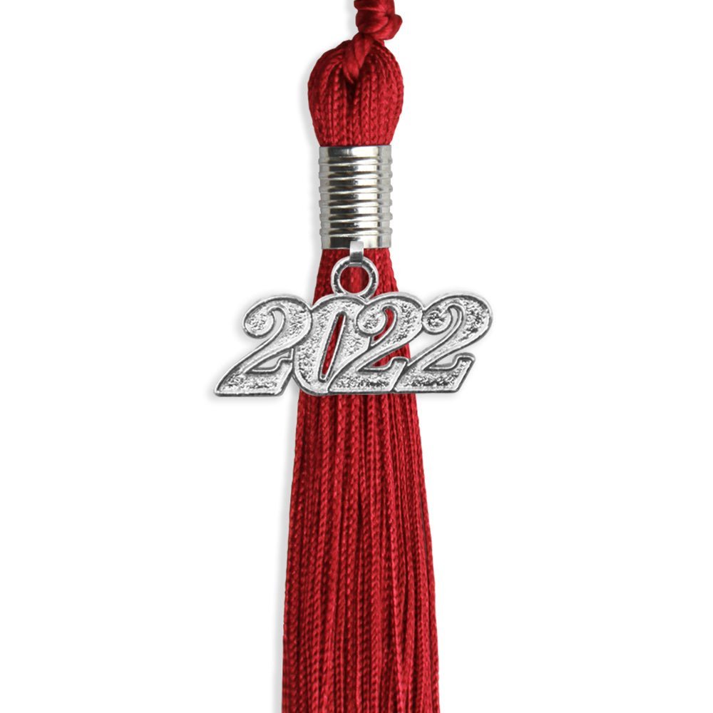 Red Graduation Tassel With Silver Date Drop - Endea Graduation