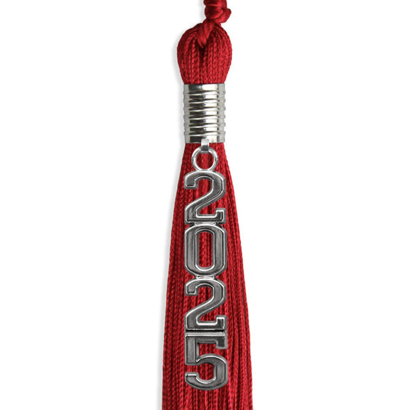 Red Graduation Tassel With Silver Stacked Date Drop - Endea Graduation
