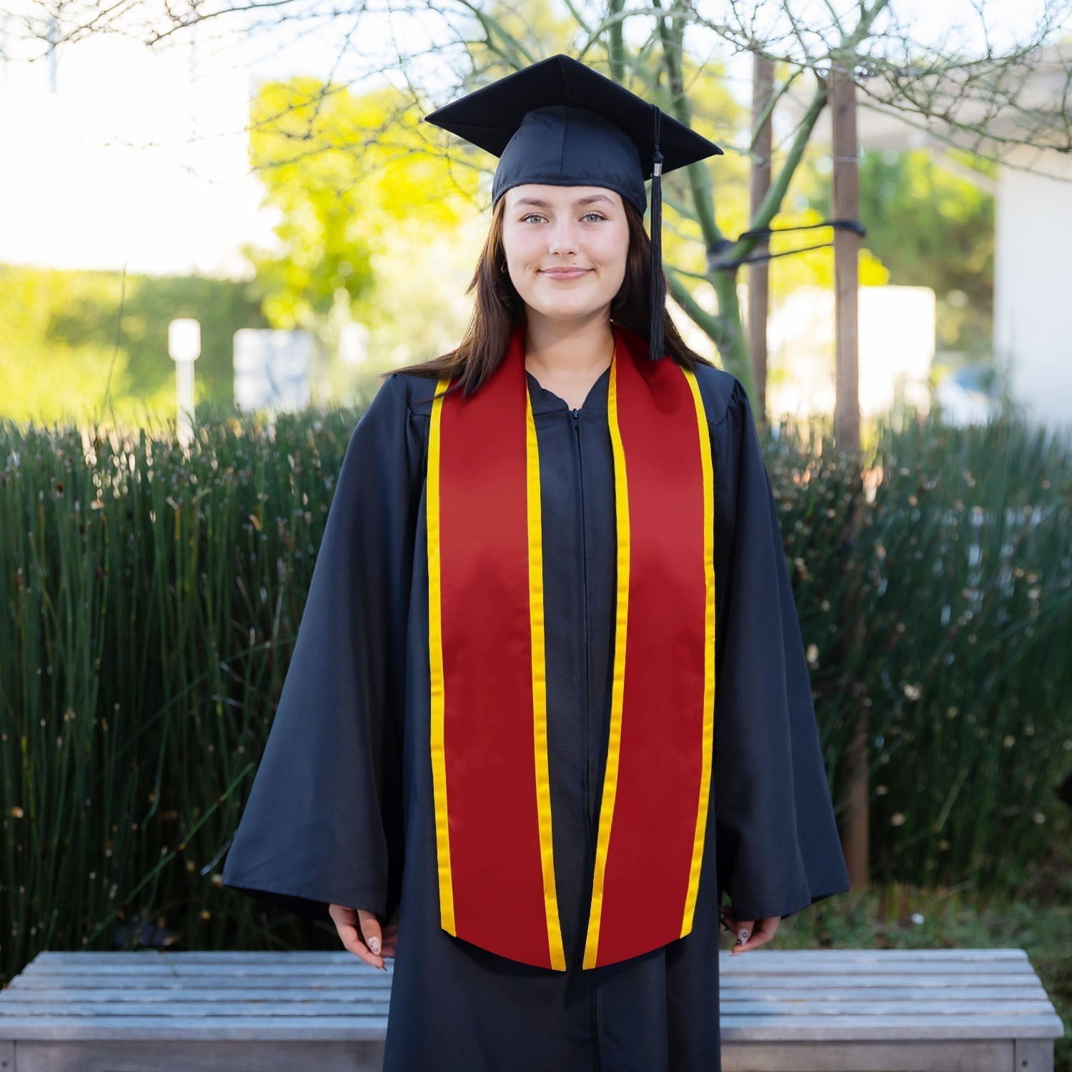 Endea Graduation Red/Gold Plain Graduation Stole with Trim Color Angled End