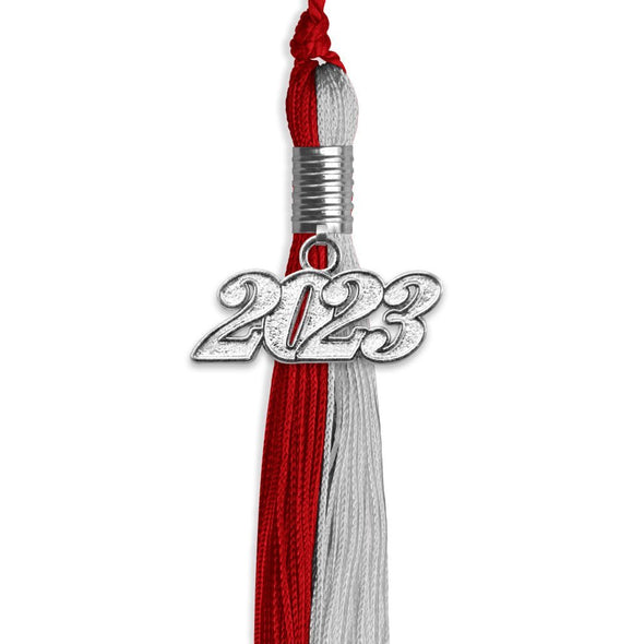 Red/Grey Graduation Tassel With Silver Date Drop - Endea Graduation