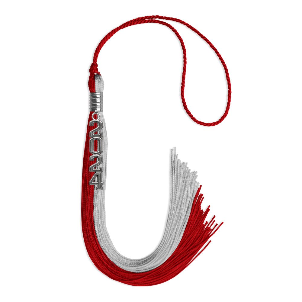 Red/Grey Graduation Tassel With Silver Stacked Date Drop - Endea Graduation