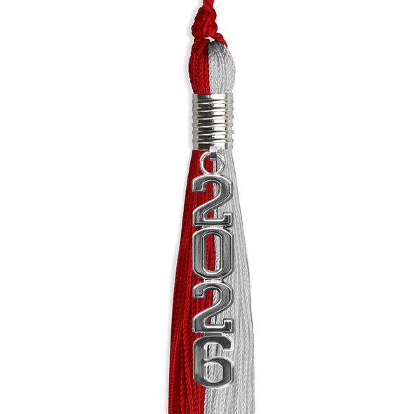 Red/Grey Graduation Tassel With Silver Stacked Date Drop - Endea Graduation