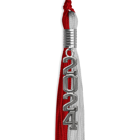 Red/Grey Graduation Tassel With Silver Stacked Date Drop - Endea Graduation