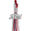 Red/Light Blue/White Mixed Color Graduation Tassel With Silver Date Drop - Endea Graduation