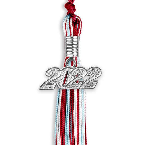 Red/Light Blue/White Mixed Color Graduation Tassel With Silver Date Drop - Endea Graduation