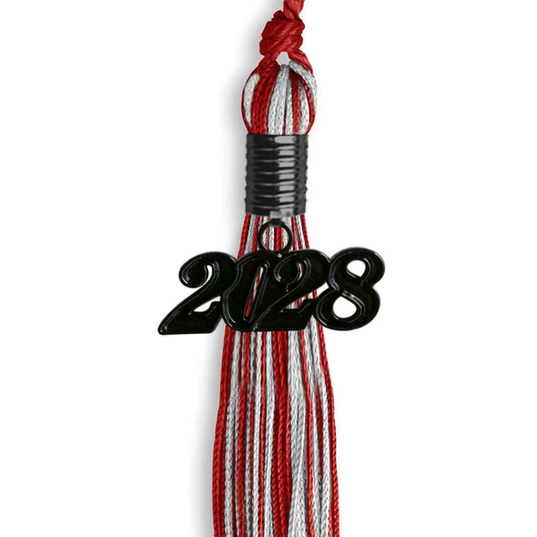 Red/Silver Mixed Color Graduation Tassel With Black Date Drop - Endea Graduation