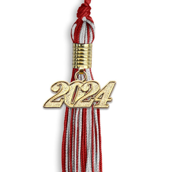 Red/Silver Mixed Color Graduation Tassel With Gold Date Drop - Endea Graduation