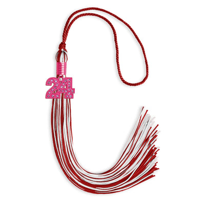 Red/White Mixed Color Graduation Tassel With Pink Bling Charm 2024 - Endea Graduation