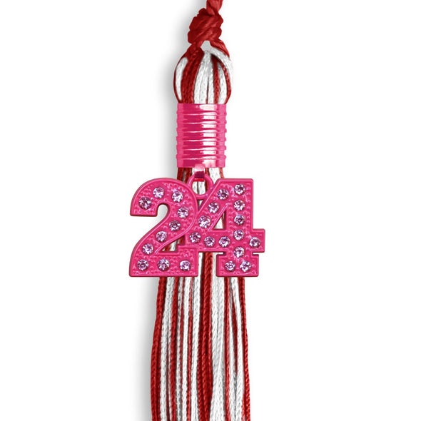 Red/White Mixed Color Graduation Tassel With Pink Bling Charm 2024 - Endea Graduation