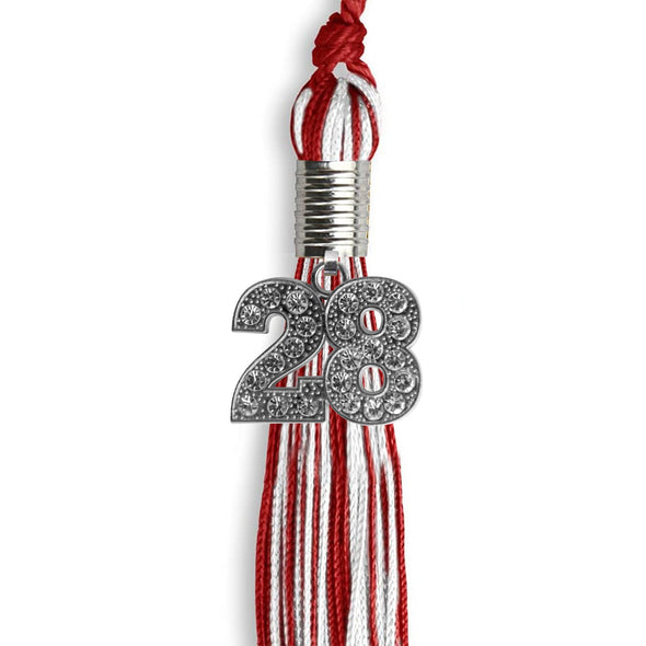 Red/White Mixed Color Graduation Tassel With Silver Date Drop - Endea Graduation