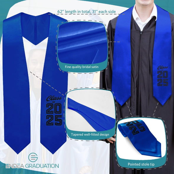 Royal Blue Class of 2025 Graduation Stole/Sash With Classic Tips - Endea Graduation