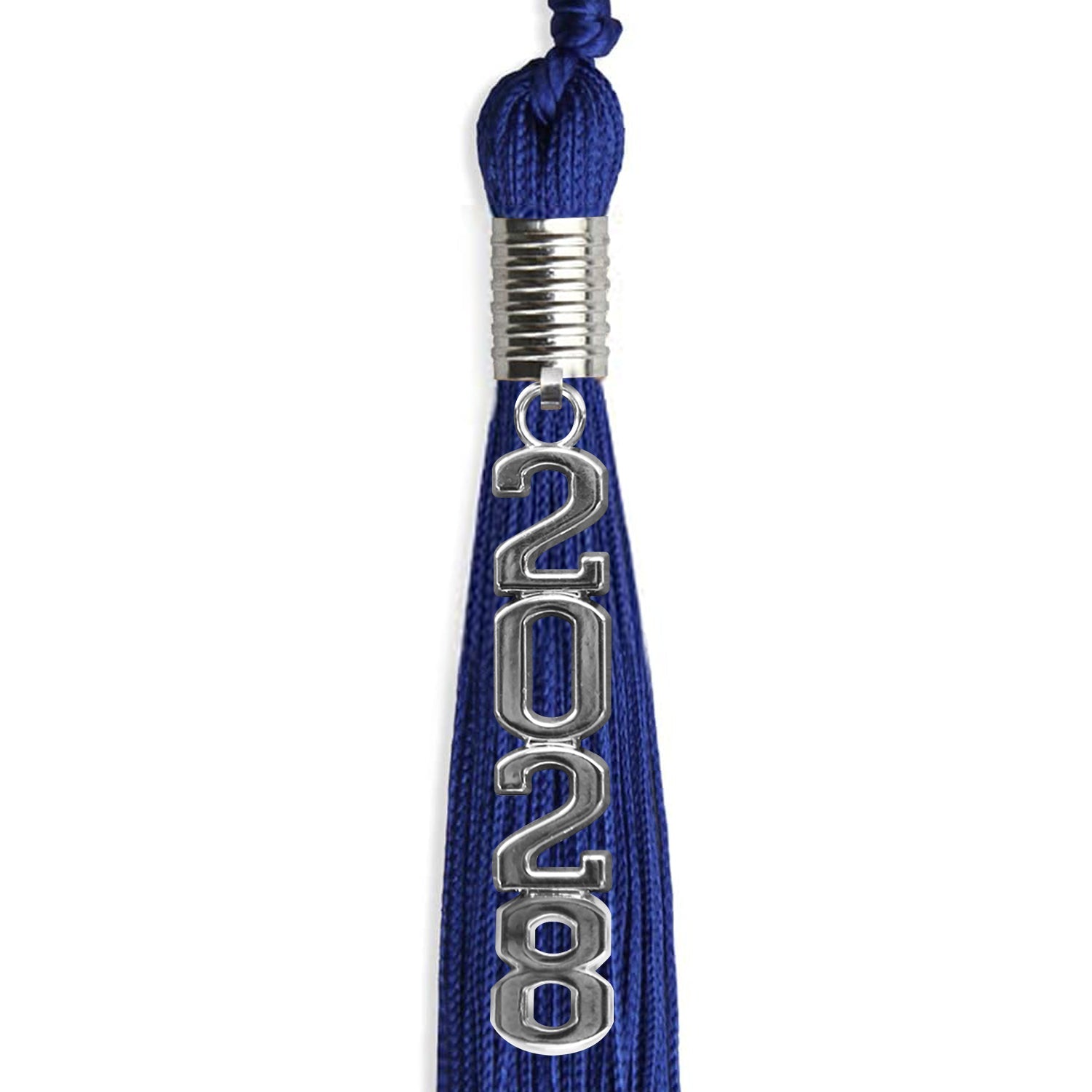 Royal Blue Graduation Tassel With Silver Stacked Date Drop - Endea Graduation