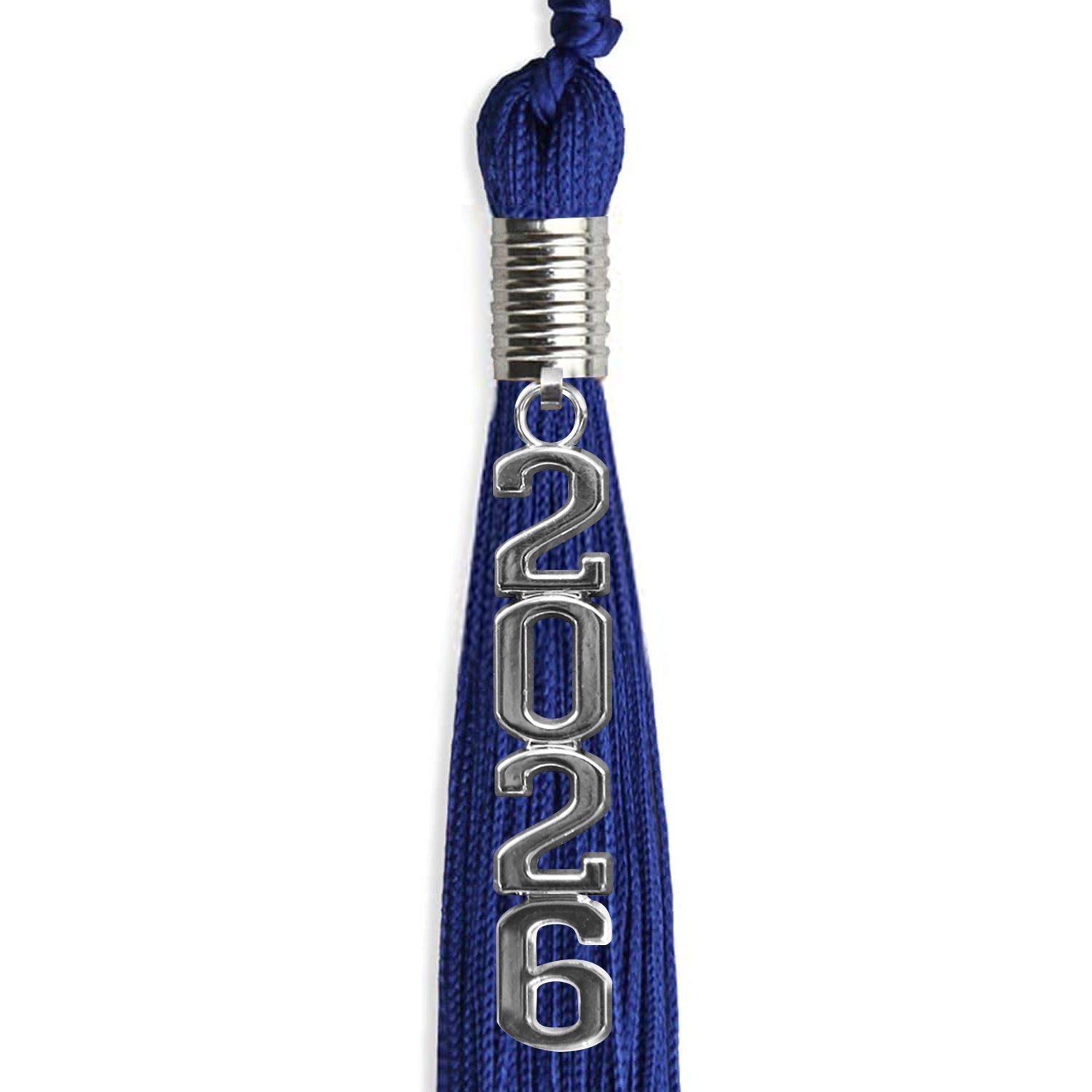 Royal Blue Graduation Tassel With Silver Stacked Date Drop - Endea Graduation