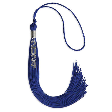 Royal Blue Graduation Tassel With Silver Stacked Date Drop - Endea Graduation