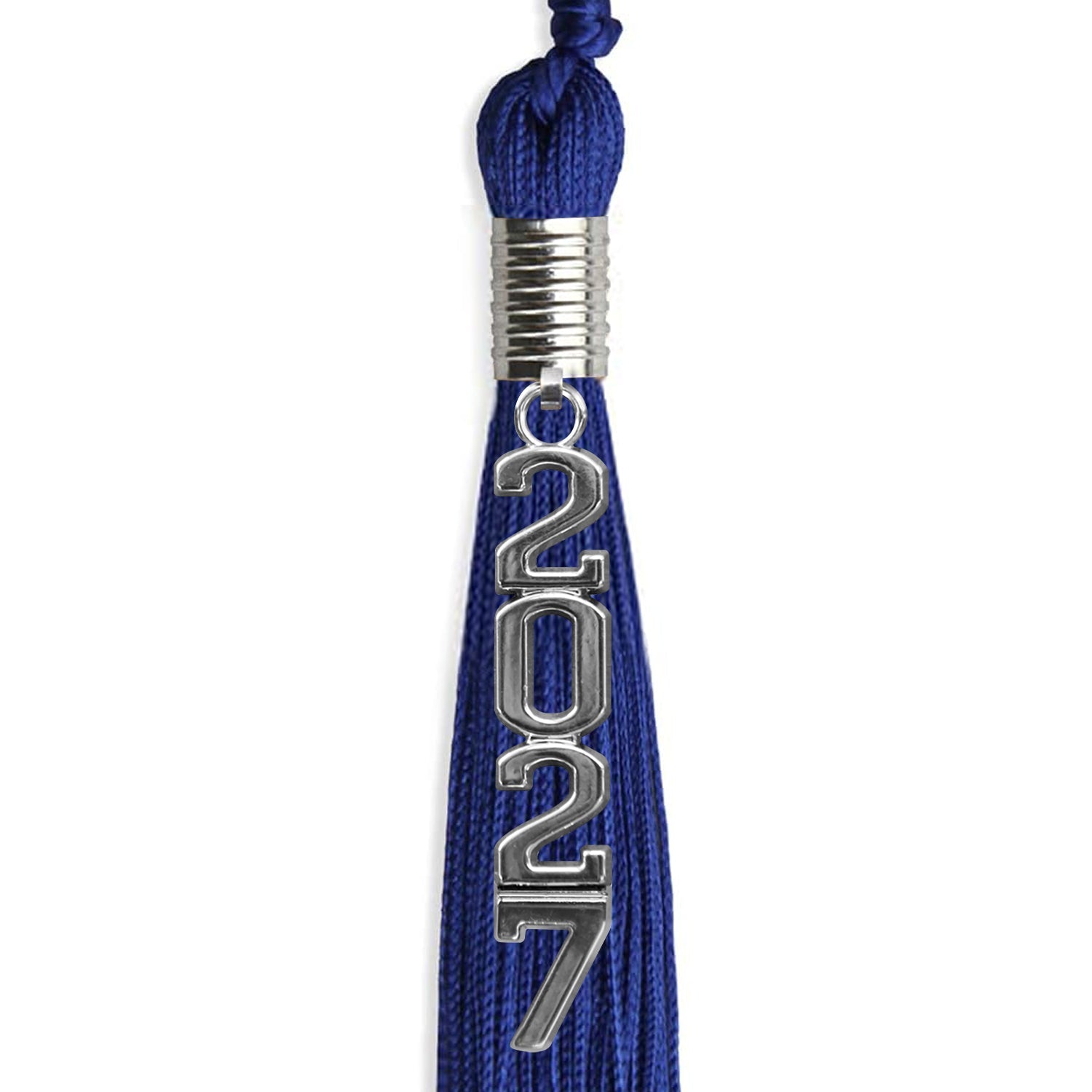 Royal Blue Graduation Tassel With Silver Stacked Date Drop - Endea Graduation