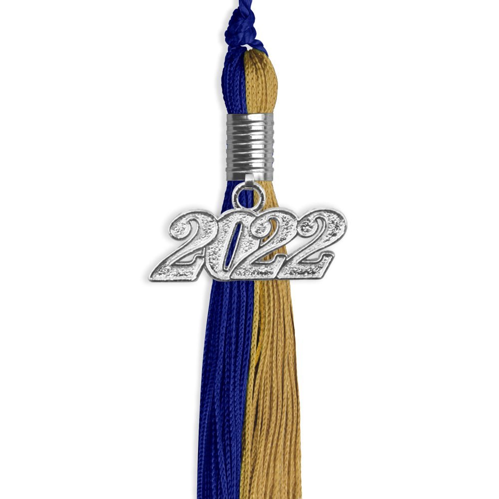 Royal Blue/Antique Gold Graduation Tassel With Silver Date Drop - Endea Graduation