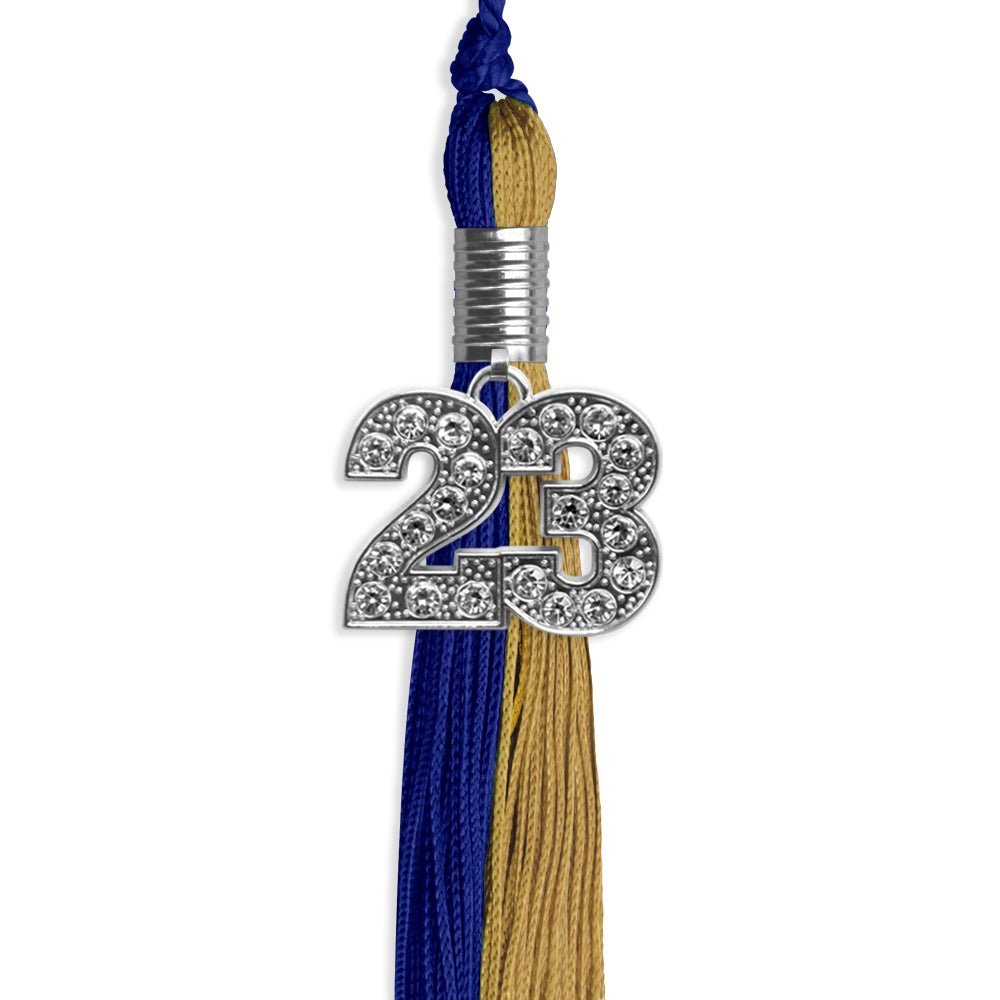 Royal Blue/Antique Gold Graduation Tassel With Silver Date Drop - Endea Graduation