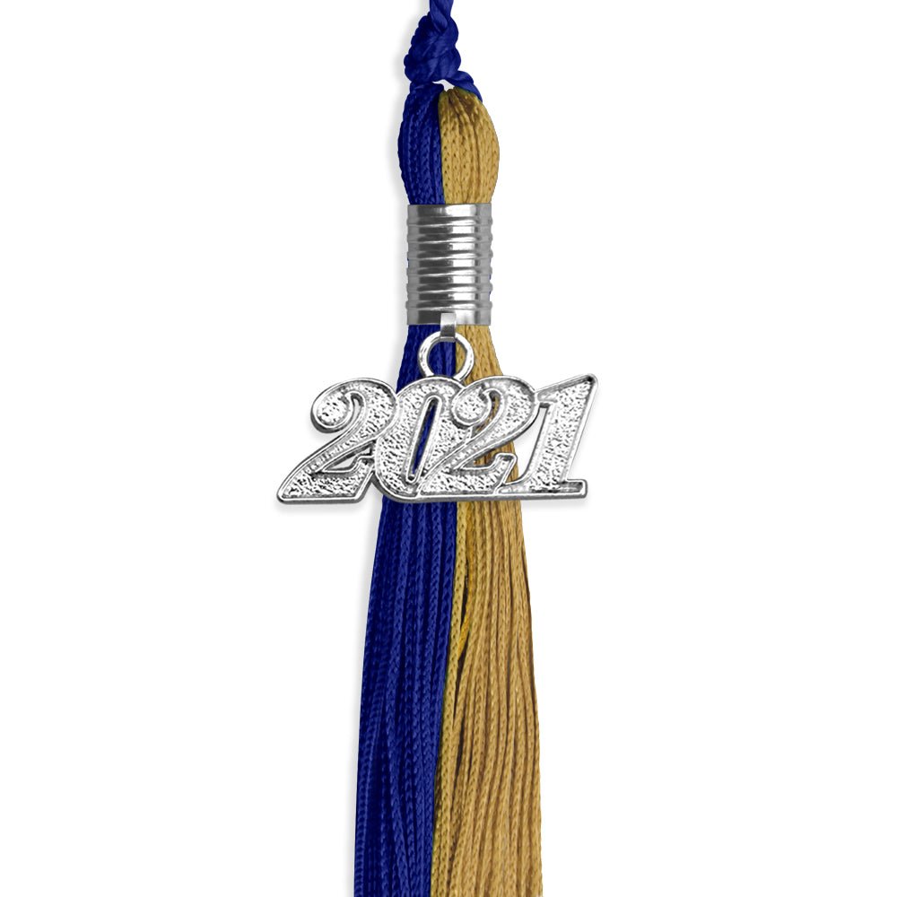 Royal Blue/Antique Gold Graduation Tassel With Silver Date Drop - Endea Graduation