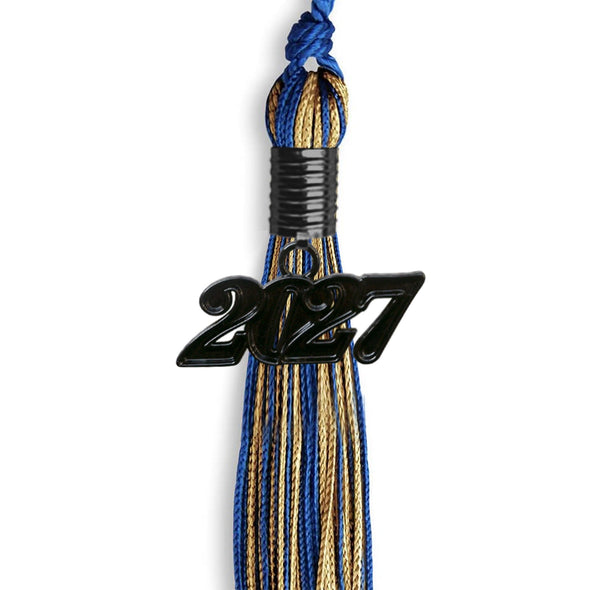 Royal Blue/Antique Gold Mixed Color Graduation Tassel With Black Date Drop - Endea Graduation