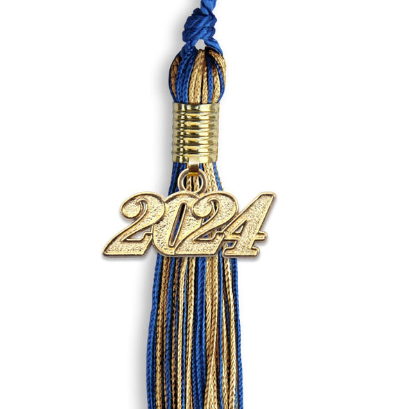 Royal Blue/Antique Gold Mixed Color Graduation Tassel With Gold Date Drop - Endea Graduation