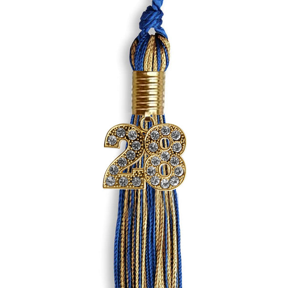 Royal Blue/Antique Gold Mixed Color Graduation Tassel With Gold Date Drop - Endea Graduation
