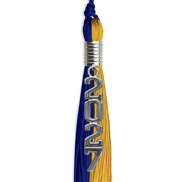 Royal Blue/Bright Gold Graduation Tassel With Silver Stacked Date Drop - Endea Graduation