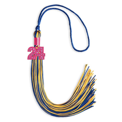 Royal Blue/Gold Mixed Color Graduation Tassel With Pink Bling Charm 2024 - Endea Graduation