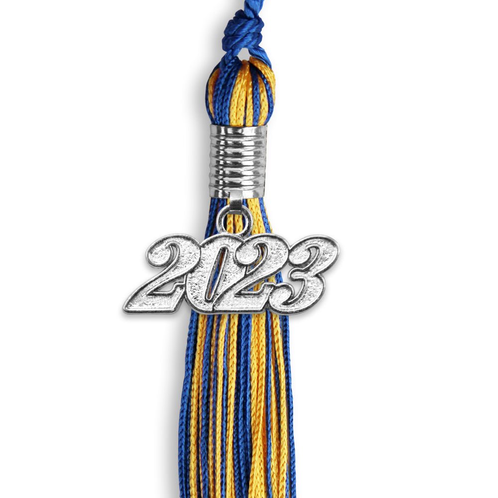 Royal Blue/Gold Mixed Color Graduation Tassel With Silver Date Drop - Endea Graduation