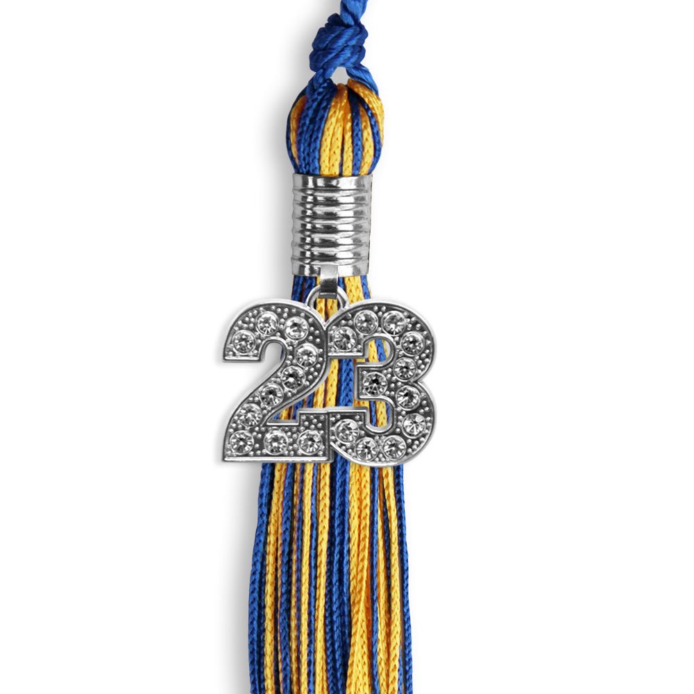 Royal Blue/Gold Mixed Color Graduation Tassel With Silver Date Drop - Endea Graduation