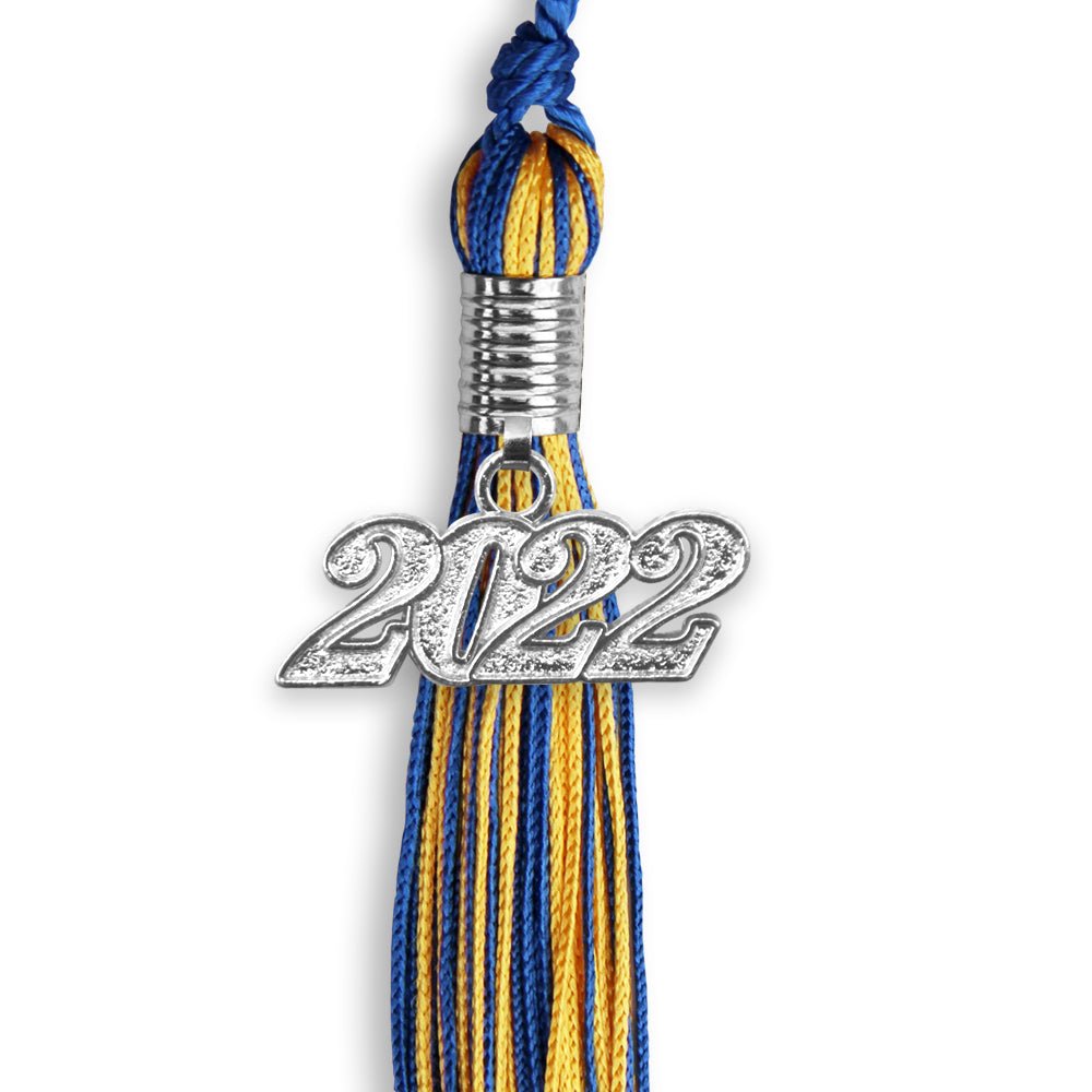 Royal Blue/Gold Mixed Color Graduation Tassel With Silver Date Drop - Endea Graduation