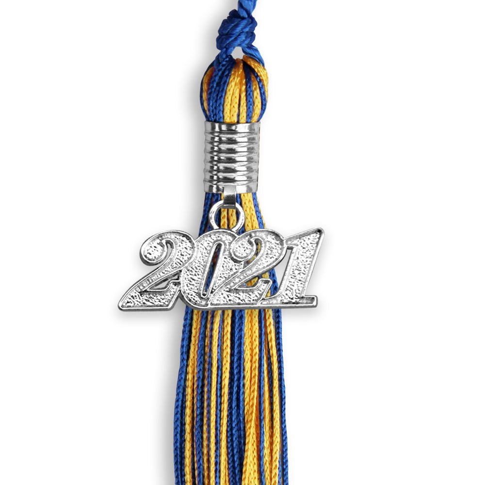 Royal Blue/Gold Mixed Color Graduation Tassel With Silver Date Drop - Endea Graduation